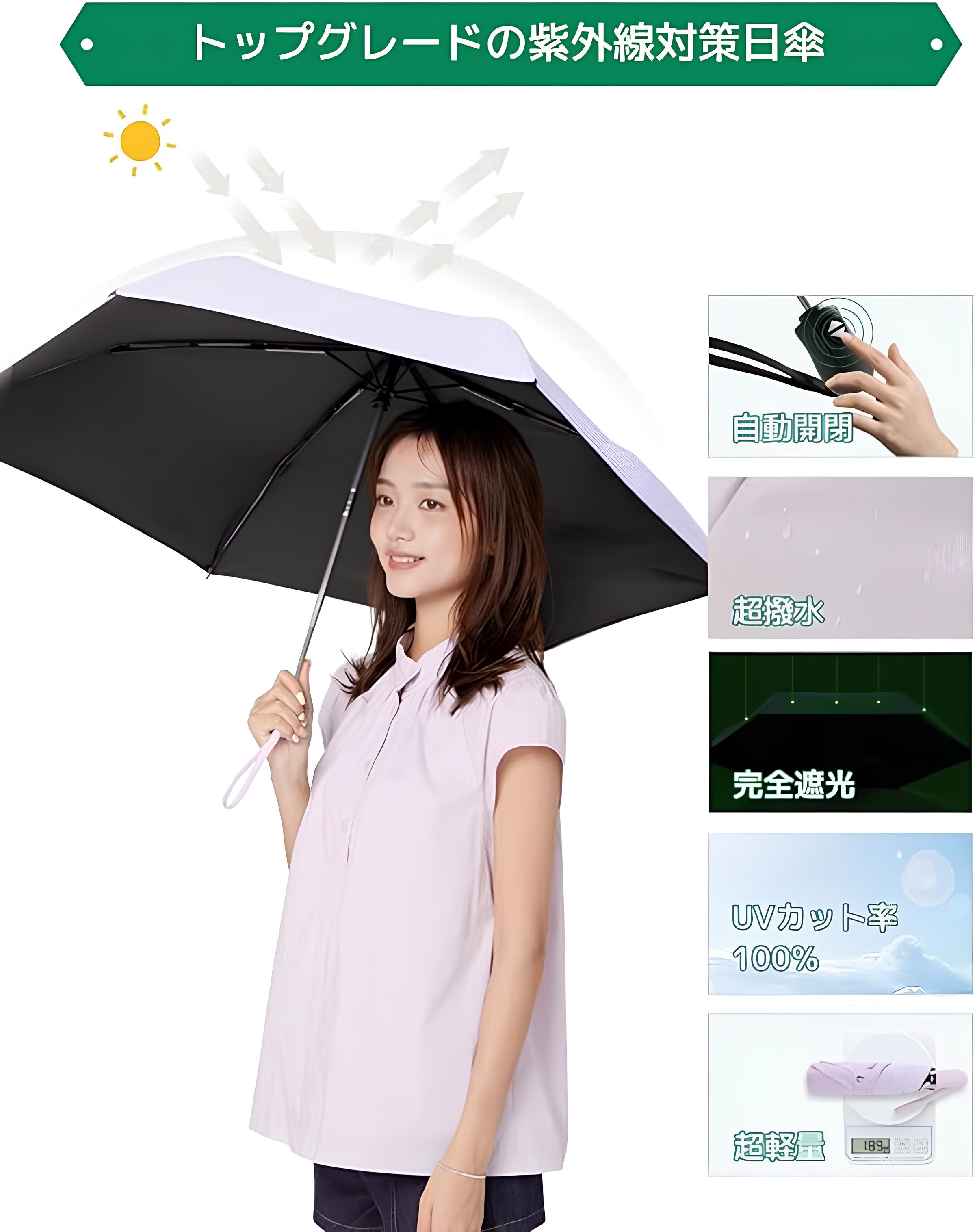 Ultra Portable 折り畳み傘 超軽量 199g UVカット率 100％ 遮光率100% 日傘 折りたたみ ワンタッチ自動開閉 完全遮光 晴雨兼用 レディース