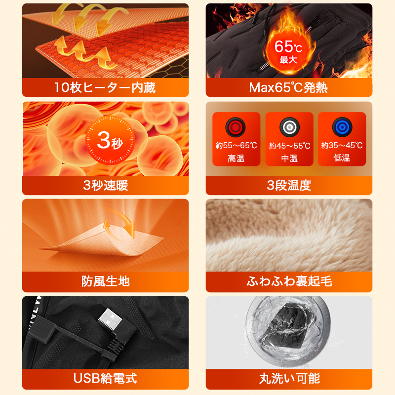 10エリア発熱 電熱パンツ