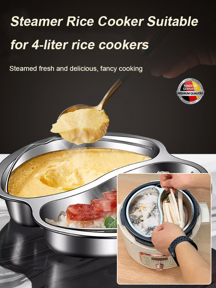 304 Stainless Steel Multi-Purpose Steamer Tray with Carrying HandleDouble Compartment Steamer Tray