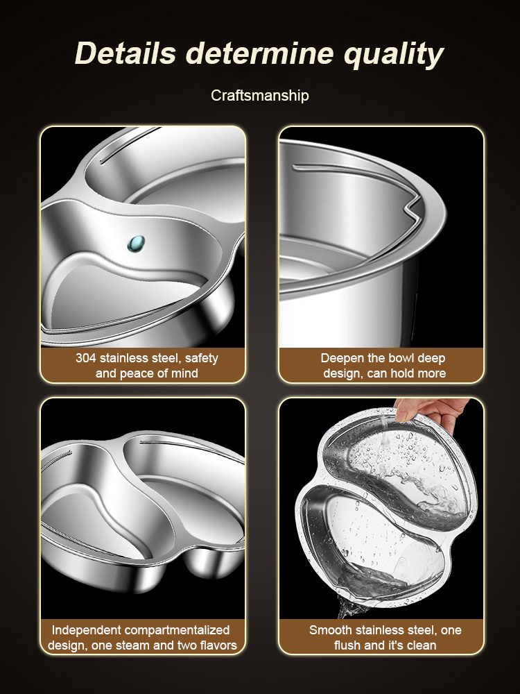 304 Stainless Steel Multi-Purpose Steamer Tray with Carrying HandleDouble Compartment Steamer Tray