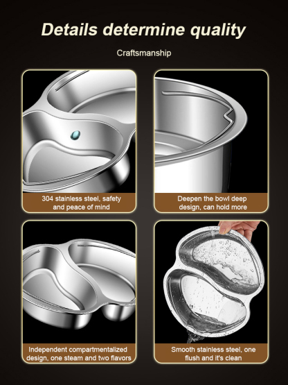 304 Stainless Steel Multi-Purpose Steamer Tray with Carrying HandleDouble Compartment Steamer Tray