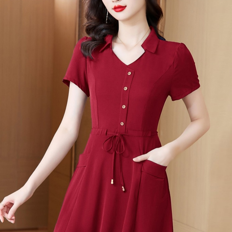 Waist-in and belly covering slimming A-line dress for woman