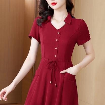 Waist-in and belly covering slimming A-line dress for woman