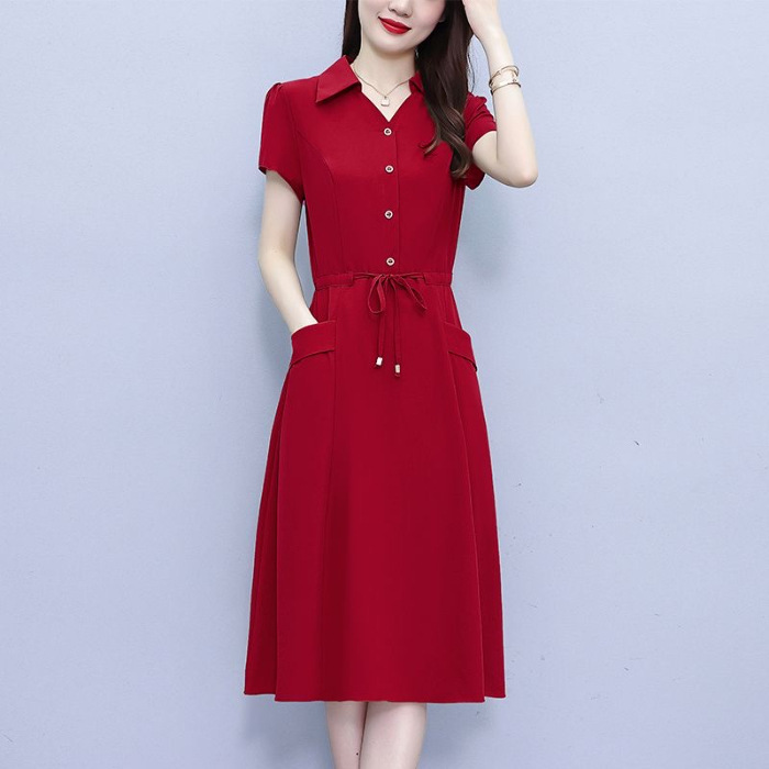 Waist-in and belly covering slimming A-line dress for woman