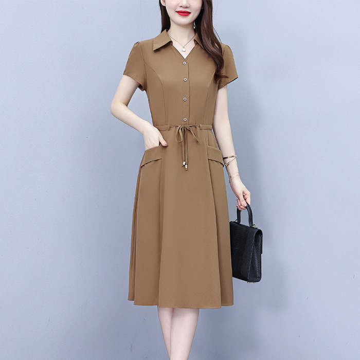 Waist-in and belly covering slimming A-line dress for woman