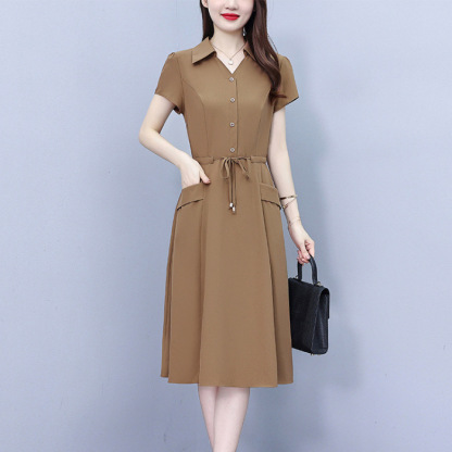 Waist-in and belly covering slimming A-line dress for woman