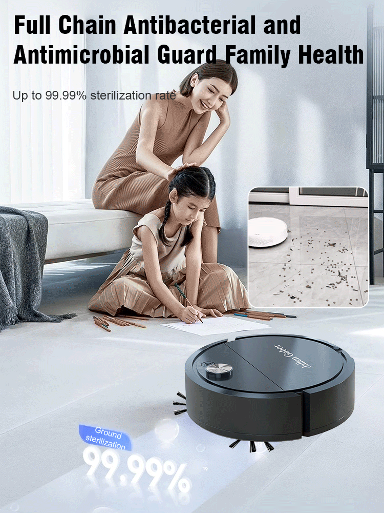 Low-noise powerful cleaning and disinfecting robot vacuum