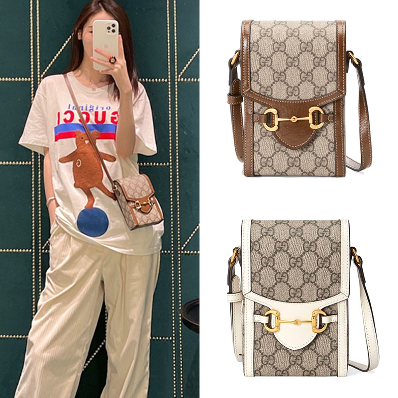 GUCCI 古馳 625615 Gucci 1955 Horsebit PVC 防水布 復古手機包 斜挎包