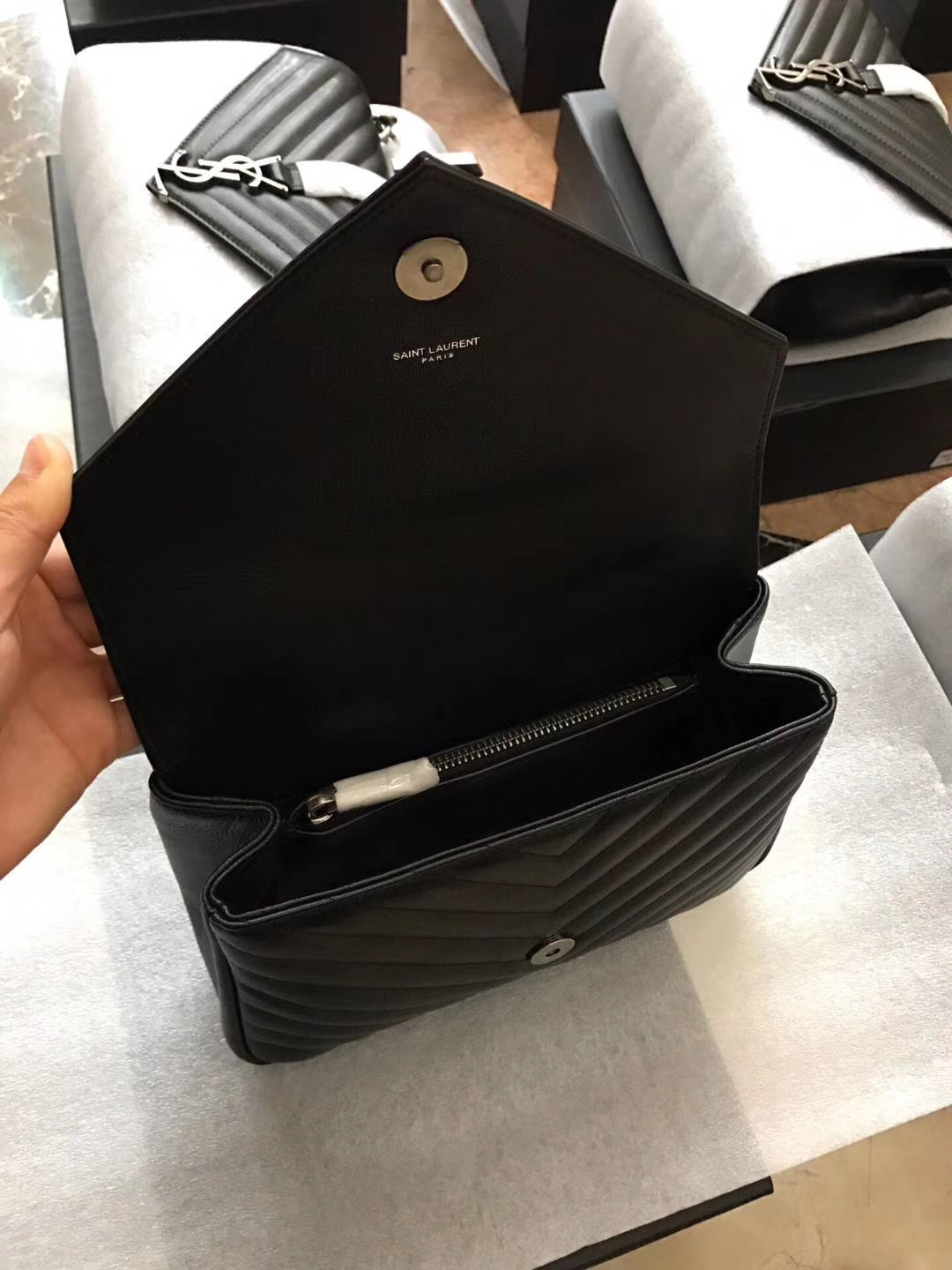 YVES SAINT LAURENT 聖羅蘭 經典 中號 羊皮 學院包 鏈條包 手提 肩背 斜挎包 側背包