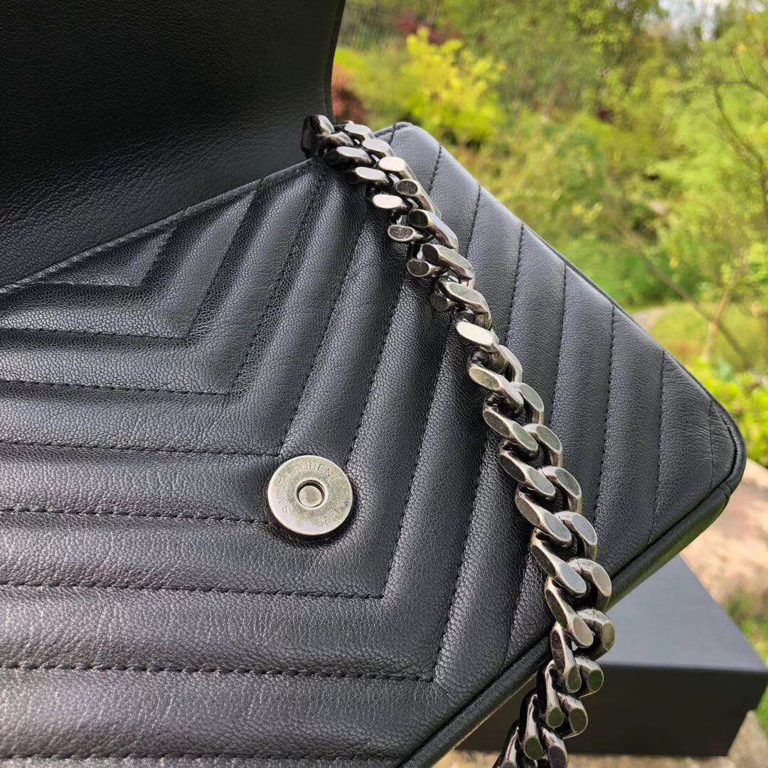 YVES SAINT LAURENT 聖羅蘭 經典 中號 羊皮 學院包 鏈條包 手提 肩背 斜挎包 側背包