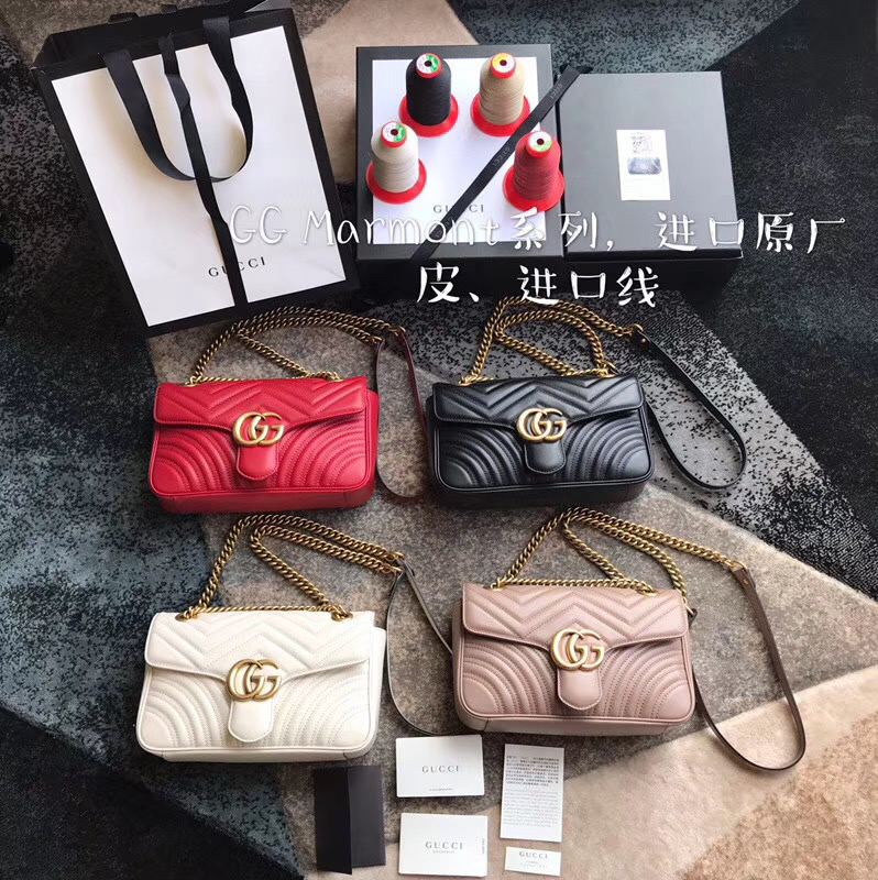 GUCCI 古馳 GG Marmont Mini 黑金 雙鍊 翻蓋 單肩包 斜挎包 口蓋包 446744