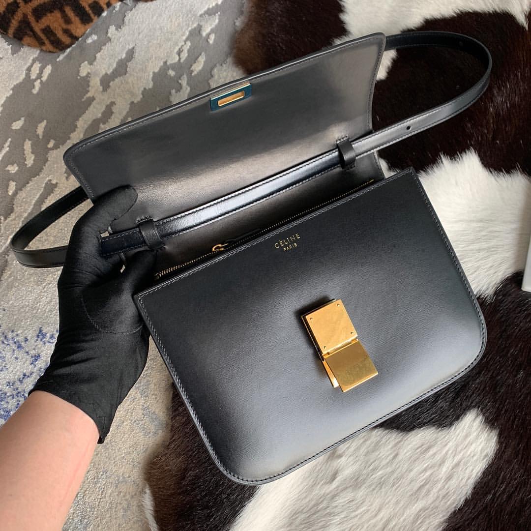 CELINE 賽琳 CLASSIC 黑色 復古金釦 中號 豆腐包 小方包 單肩包 斜挎包 189173