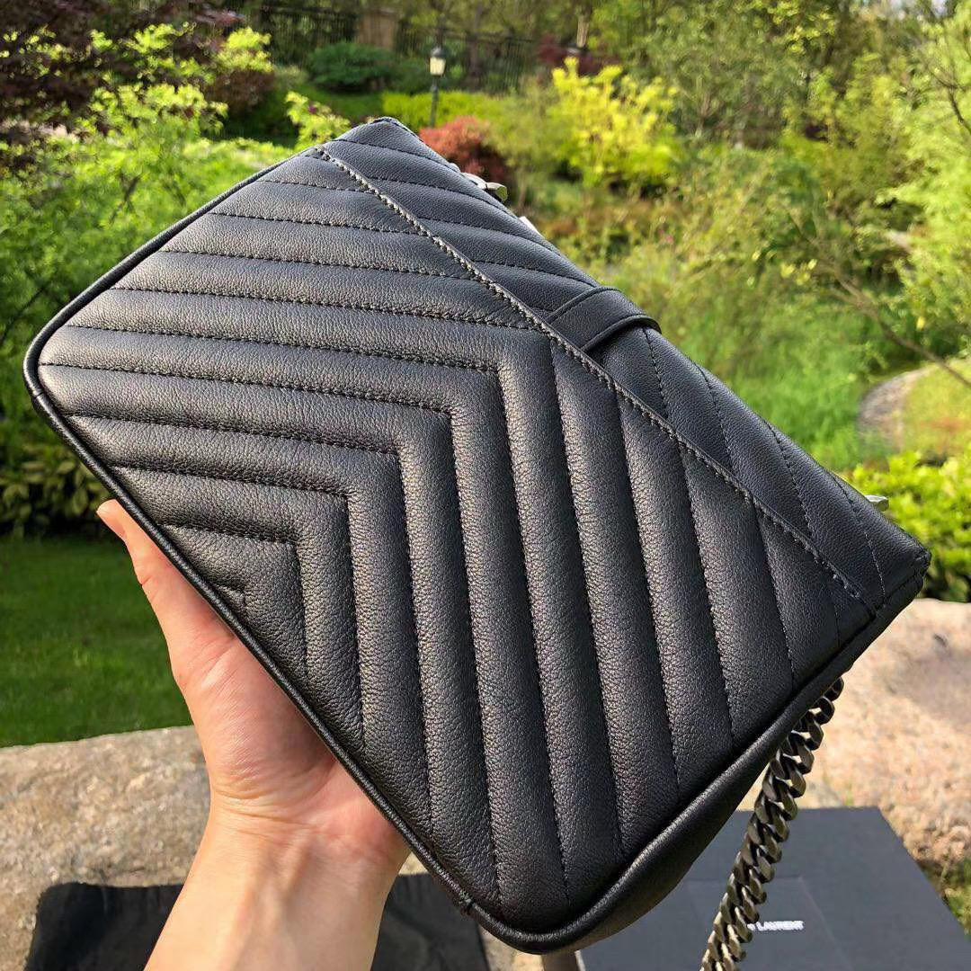 YVES SAINT LAURENT 聖羅蘭 經典 中號 羊皮 學院包 鏈條包 手提 肩背 斜挎包 側背包