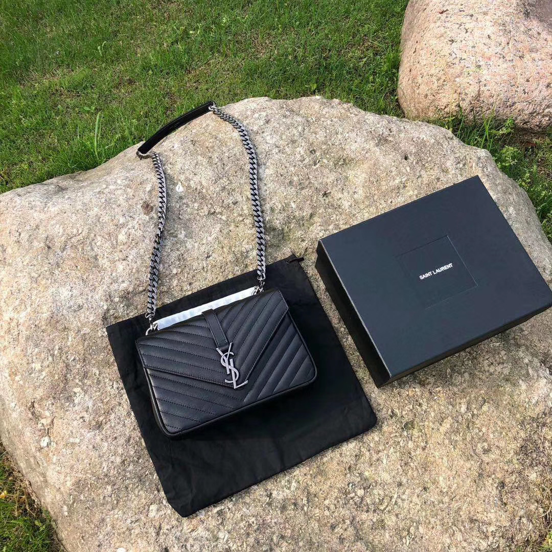 YVES SAINT LAURENT 聖羅蘭 經典 中號 羊皮 學院包 鏈條包 手提 肩背 斜挎包 側背包