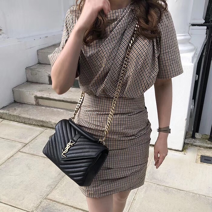 YVES SAINT LAURENT 聖羅蘭 經典 中號 羊皮 學院包 鏈條包 手提 肩背 斜挎包 側背包