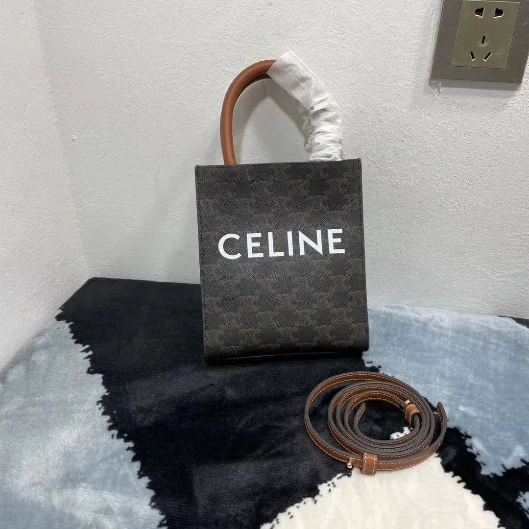 CELINE 凱旋門 老花 托特包 mini tote 購物袋 肩背 斜挎包 側背包 黃褐色
