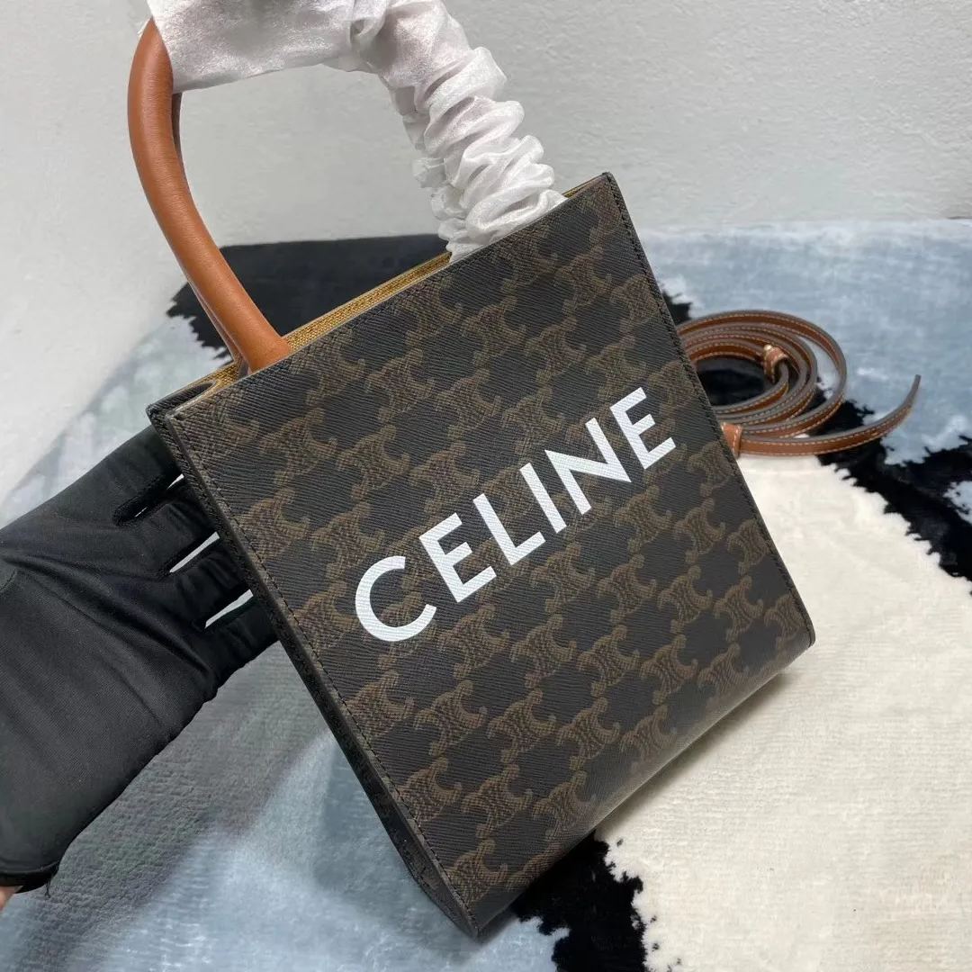 CELINE 凱旋門 老花 托特包 mini tote 購物袋 肩背 斜挎包 側背包 黃褐色