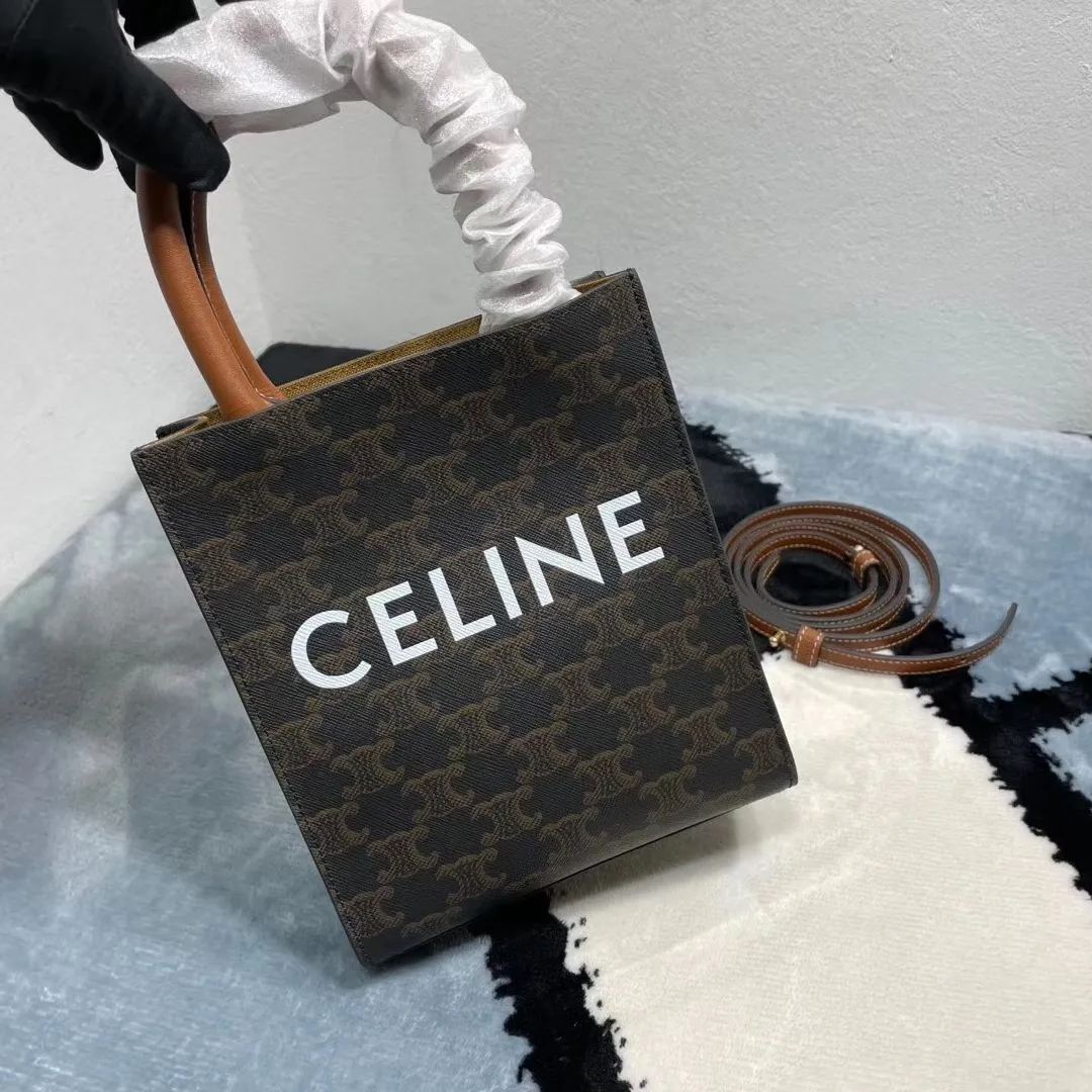 CELINE 凱旋門 老花 托特包 mini tote 購物袋 肩背 斜挎包 側背包 黃褐色