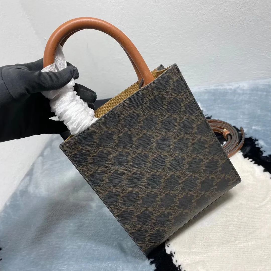 CELINE 凱旋門 老花 托特包 mini tote 購物袋 肩背 斜挎包 側背包 黃褐色