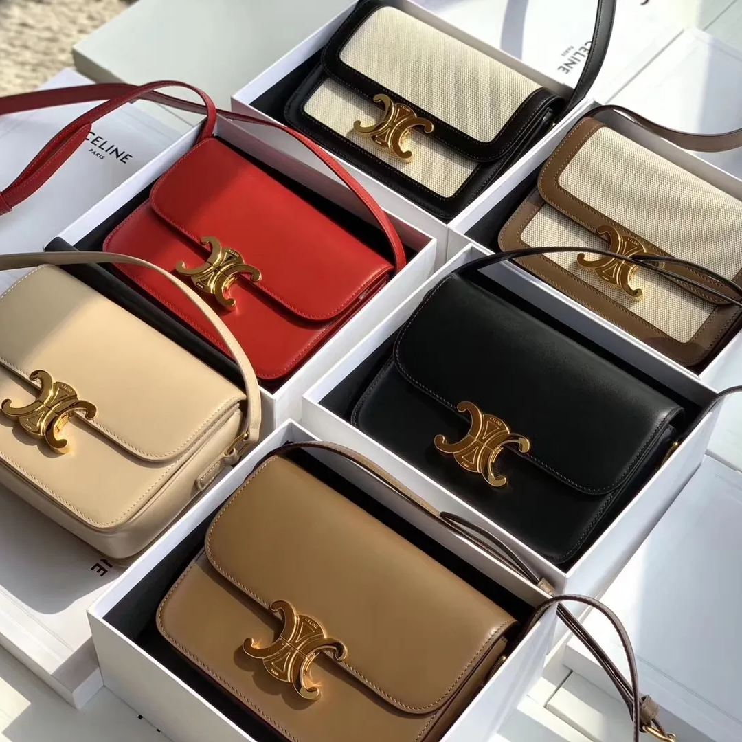 CELINE 賽琳 TRIOMPHE 凱旋門 牙簽紋 小號 中號 手提包 單肩包 斜挎包188423 黑色