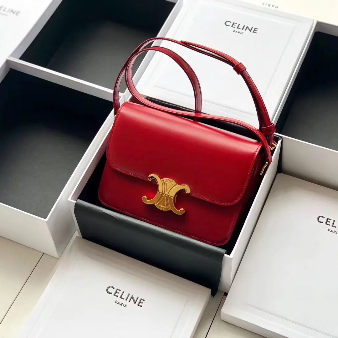 CELINE 賽琳 TRIOMPHE 凱旋門 牙簽紋 小號 中號 手提包 單肩包 斜挎包188423 黑色