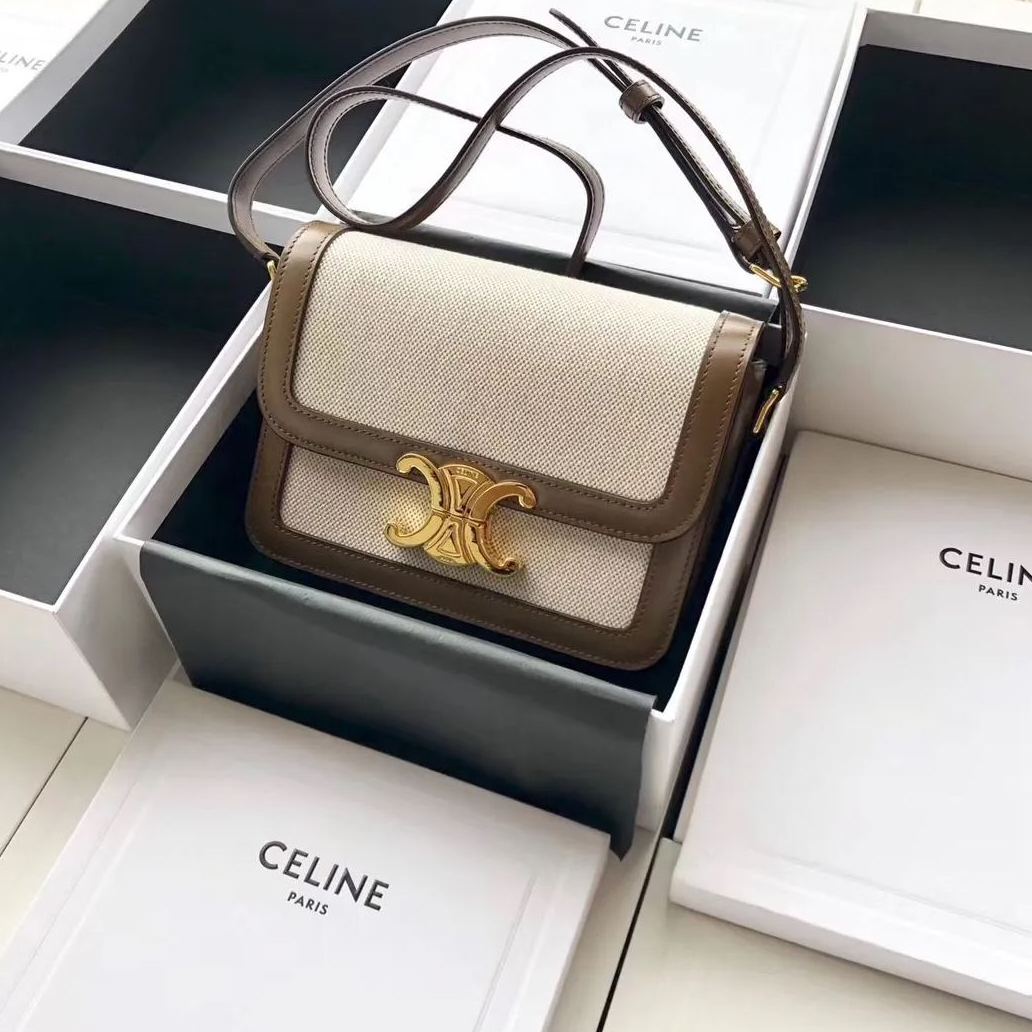 CELINE 賽琳 TRIOMPHE 凱旋門 牙簽紋 小號 中號 手提包 單肩包 斜挎包188423 黑色