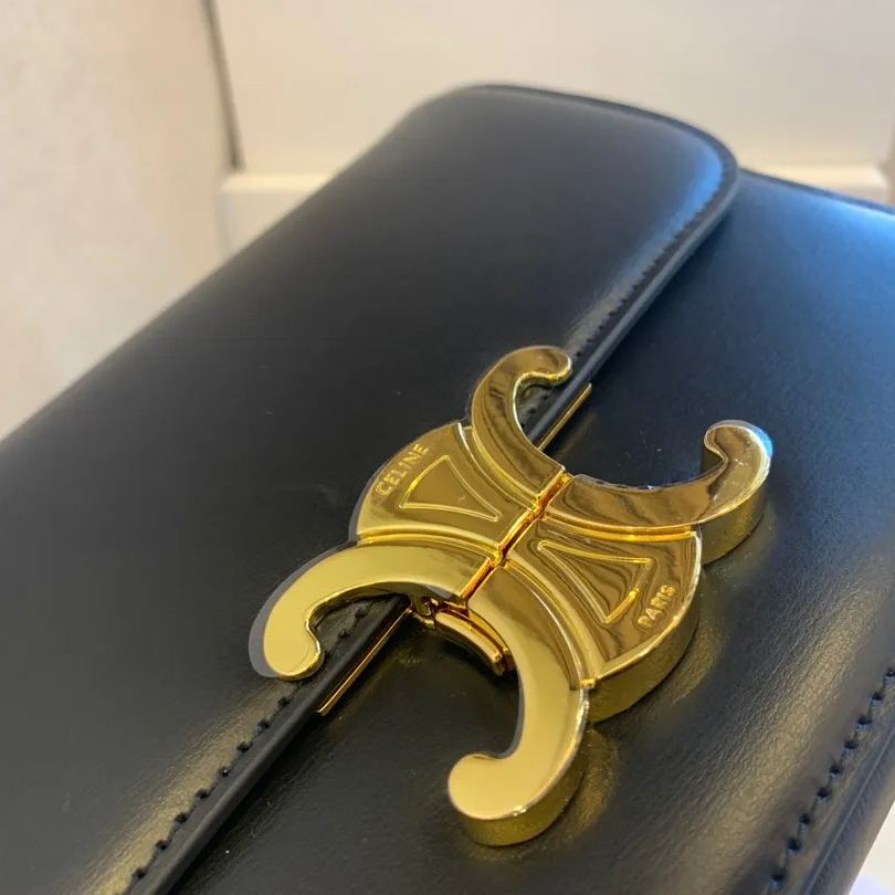 CELINE 賽琳 TRIOMPHE 凱旋門 牙簽紋 小號 中號 手提包 單肩包 斜挎包188423 黑色