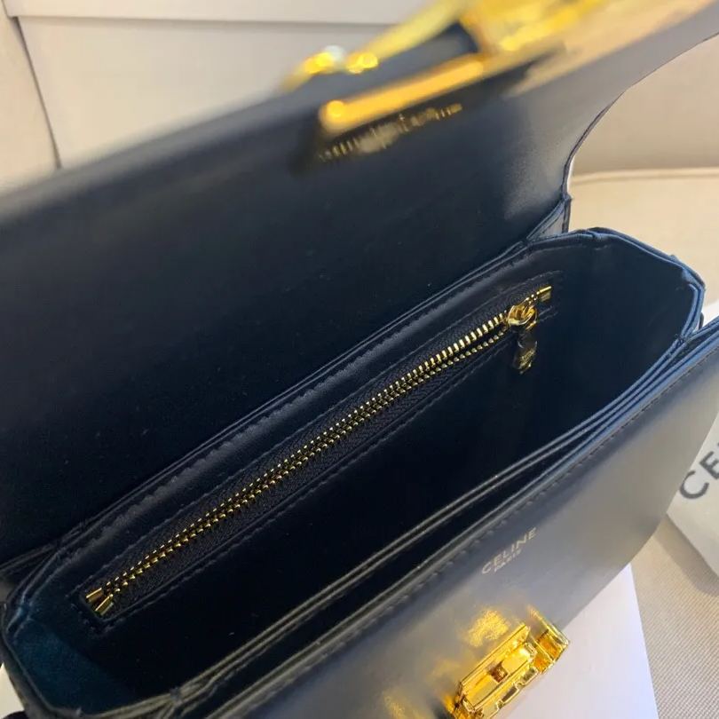 CELINE 賽琳 TRIOMPHE 凱旋門 牙簽紋 小號 中號 手提包 單肩包 斜挎包188423 黑色