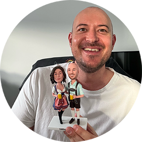 Marina Thomas customer photo with a custom bobblehead.