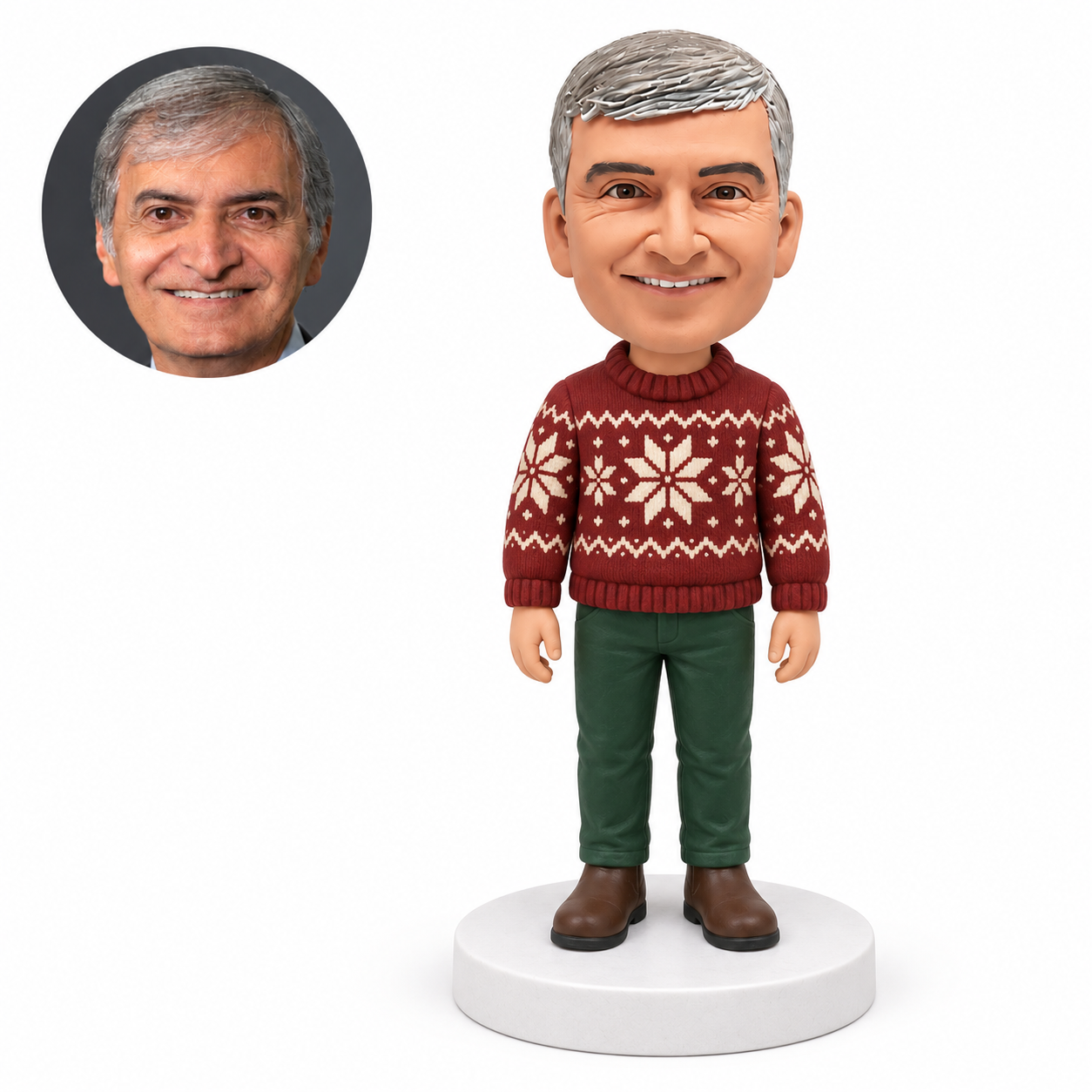 custom bobblehead figure man in a Christmas sweater standing