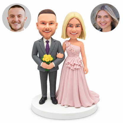 custom bobblehead figures formal couple with a man holding flowers