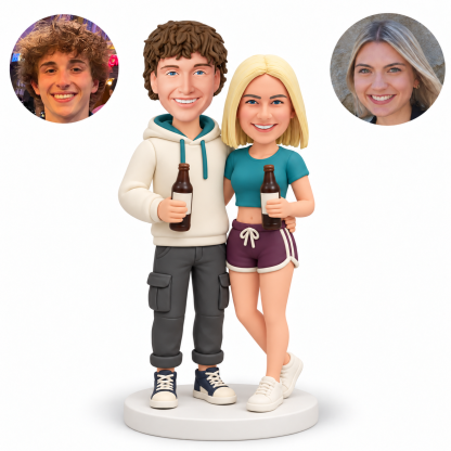 Custom Couple Holding Bottles with Waist Embrace Bobbleheads - MGA-AC1437