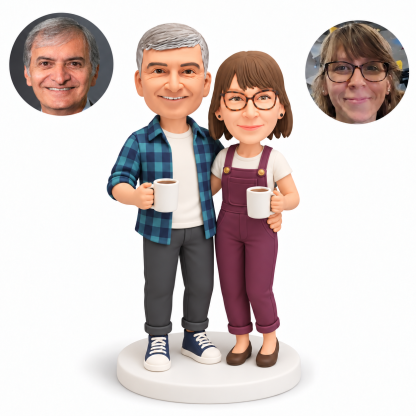 Custom Couple Holding Coffee Mugs Bobbleheads - MGA-AC1440