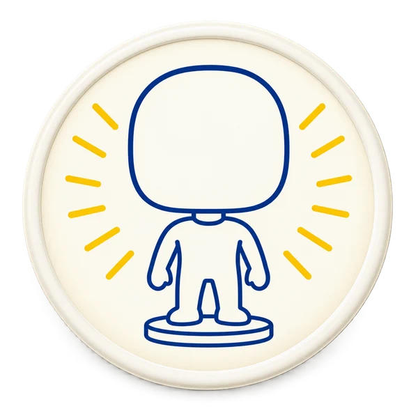 100% Custom: blue outline bobblehead with yellow rays