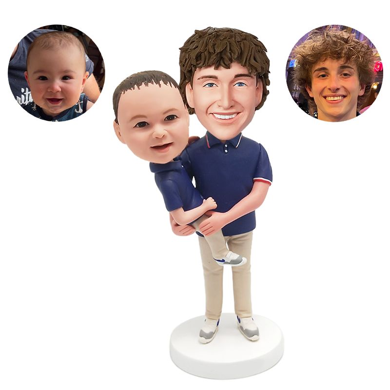 custom bobblehead figure smiling father with baby