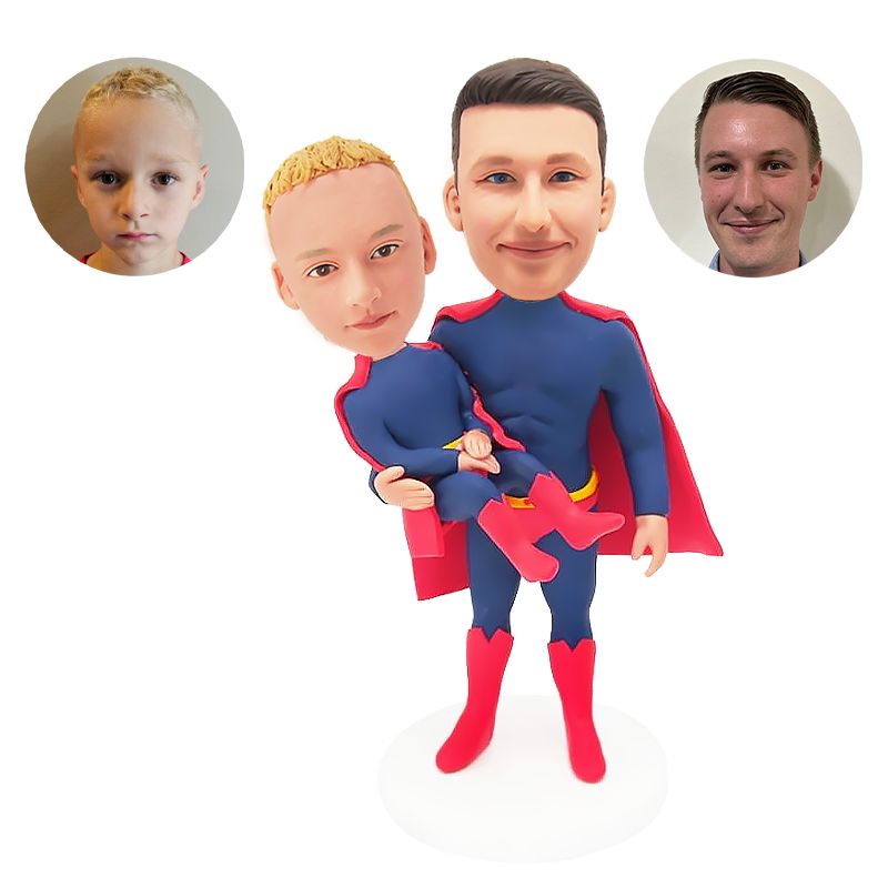 custom bobblehead superhero father with boy