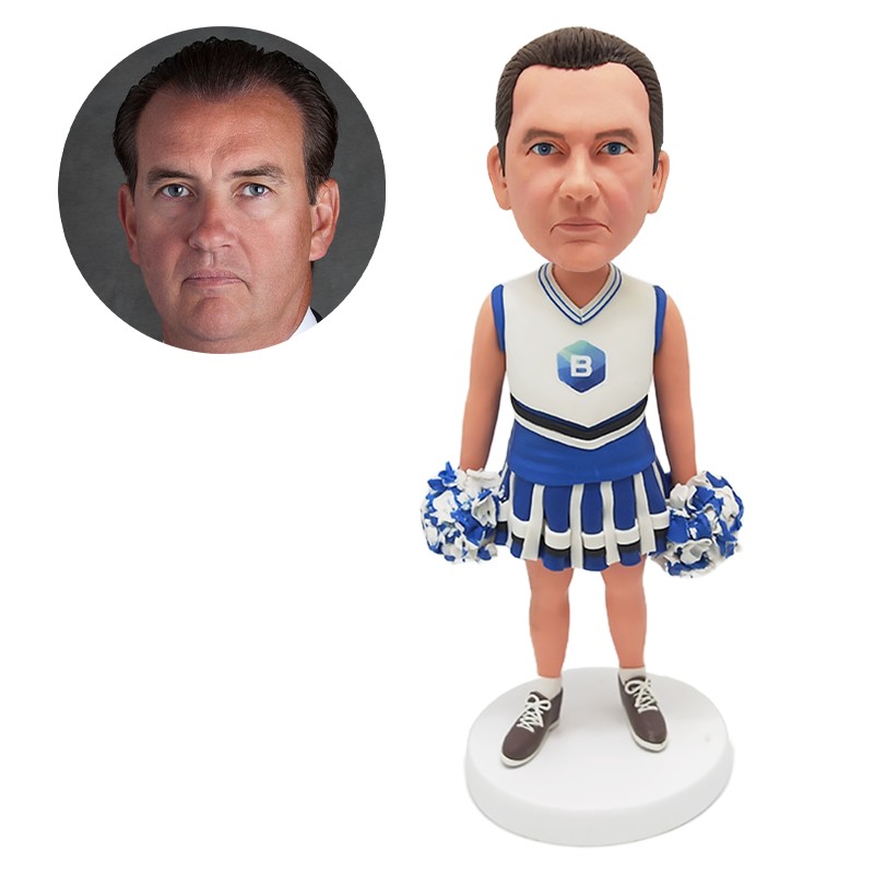 custom bobblehead cheerleading man holding pom pom