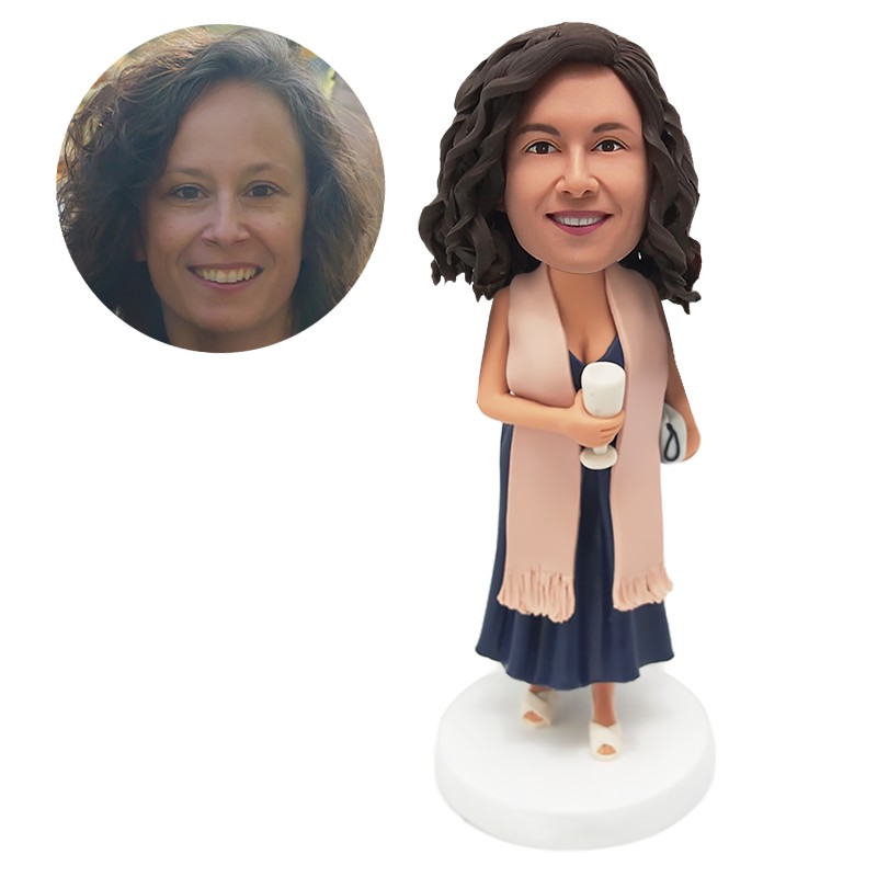 custom made bobblehead elegant lady holding a goblet