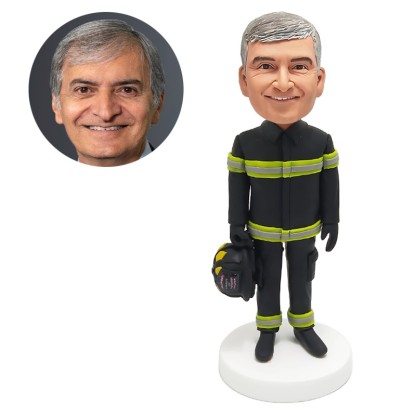 custom bobblehead figurine fireman holding a helmet