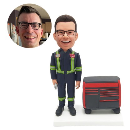 custom bobblehead figure fireman holding a tool