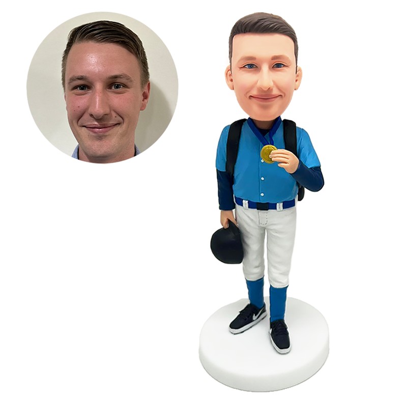 custom bobble head man holding a cat