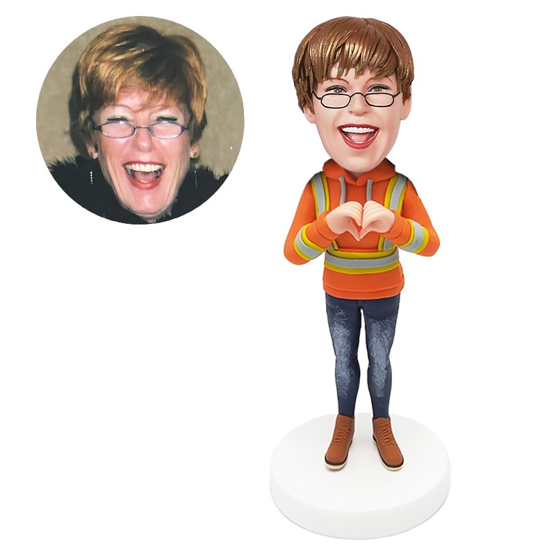 personalised bobble head worker making gesture
