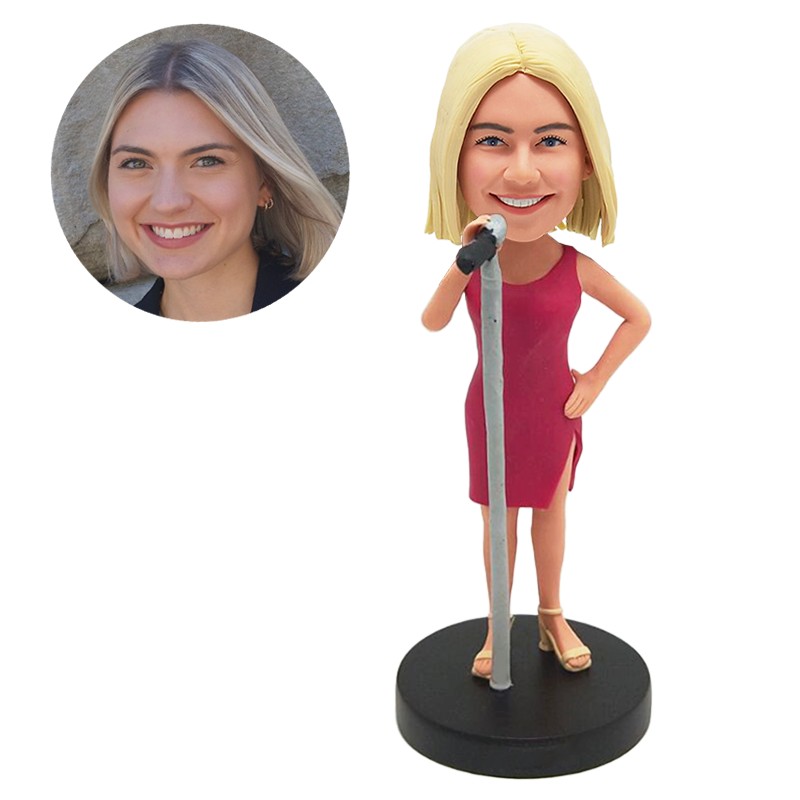 custom bobblehead figurine attractive lady singing