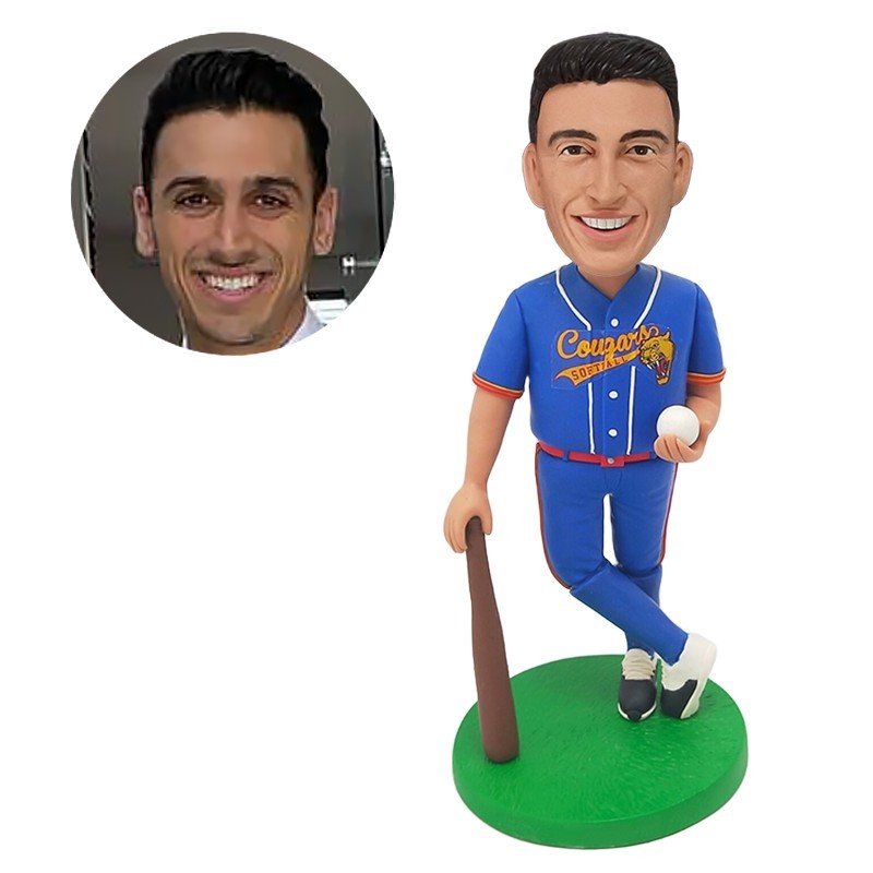 custom bobblehead baseball player holding a baseball bat