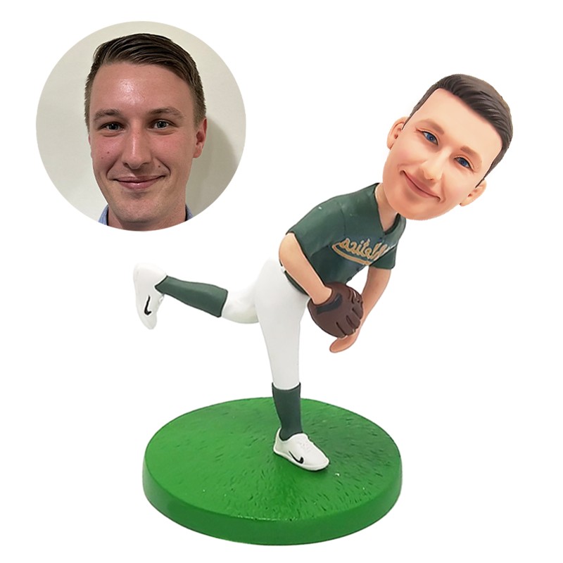 personalized bobblehead baseball player wearing baseball gloves