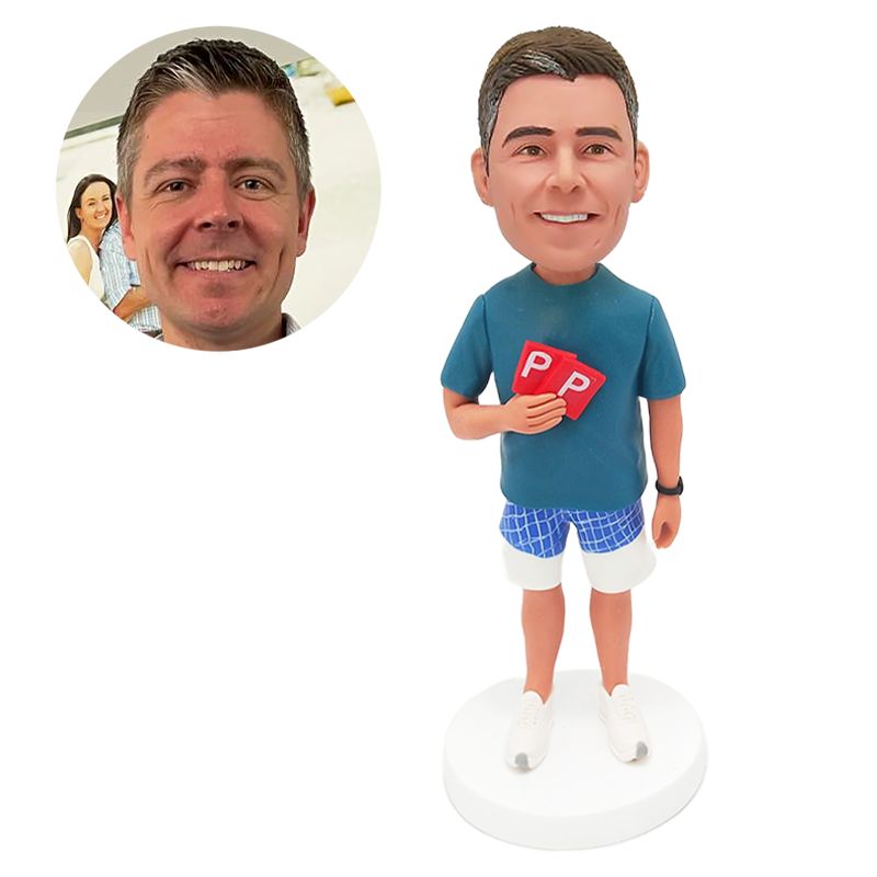 bobblehead custom casual man holding playing cards