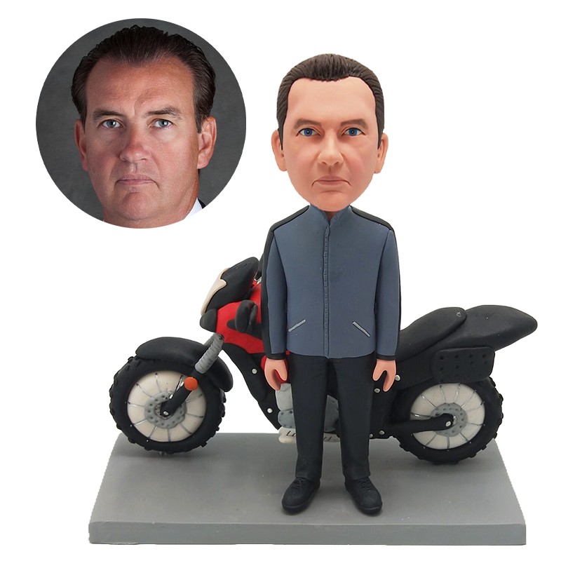 custom bobblehead figure casual man with a motorcycle