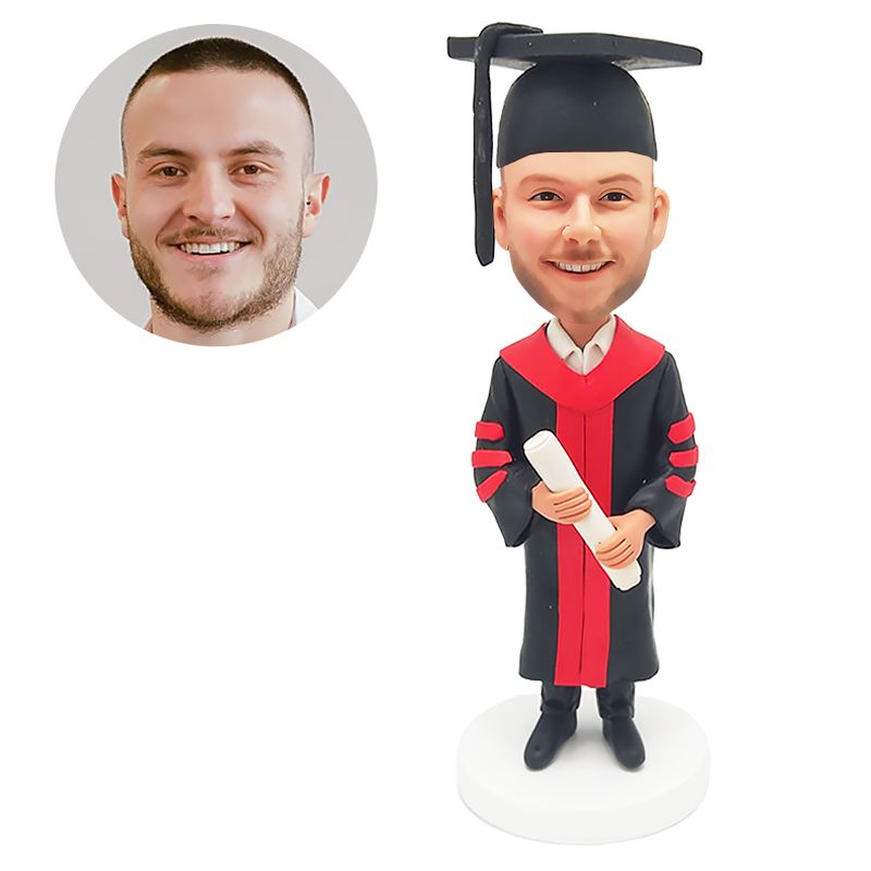 custom bobblehead figurine graduate holding a certificate