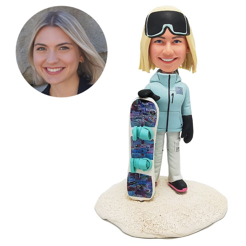 custom bobblehead figure lady holding a skateboard