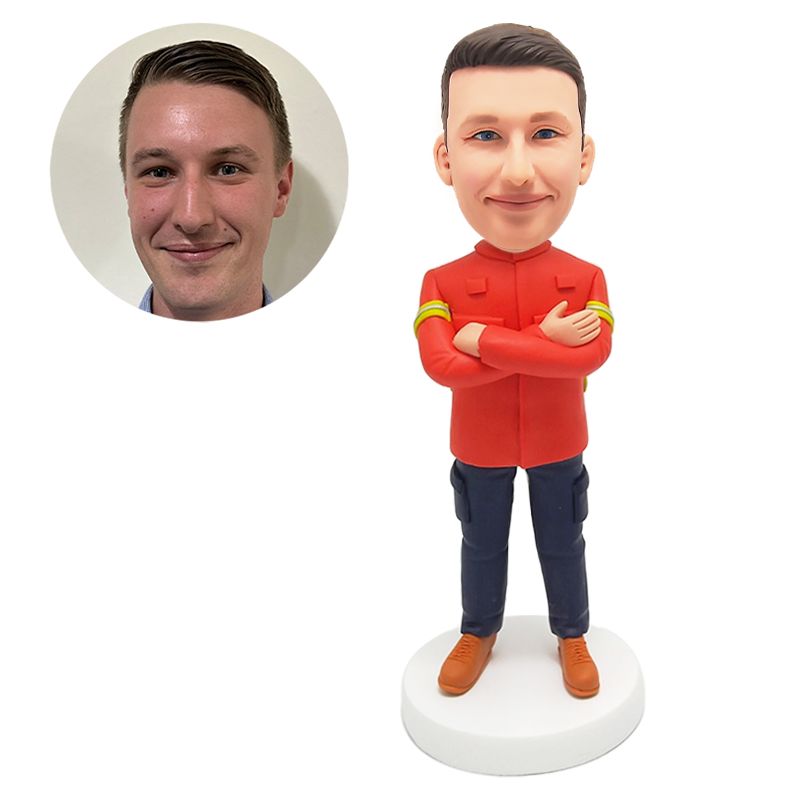 custom made bobblehead worker with crossed arms on chest